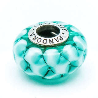 PANDORA Teal Lattice Murano Glass Sterling Silver Charm