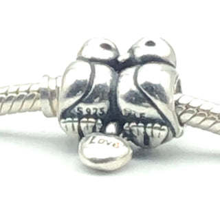 PANDORA Love Birds Charm Retired S925 ALE Sterling Silver Love Birds Bead With Heart Dangle