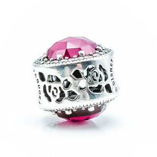 PANDORA RARE Disney Belle Radiant Rose Sterling Silver Charm With Cerise Crystal