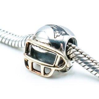 PANDORA RARE New England Patriots NFL Helmet Sterling Silver Charm With 14K Gold