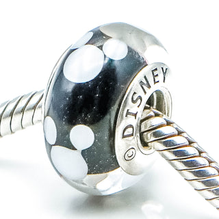 PANDORA Disney Classic Mickey Black And White Murano Glass Sterling Silver Charm