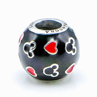 PANDORA Disney Mickey And Hearts Enamel Sterling Silver Charm With Red And Black Enamel