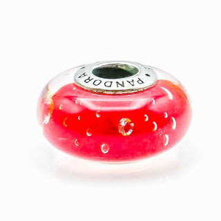 PANDORA Red Effervescence Murano Glass Sterling Silver Charm With Clear Zirconia