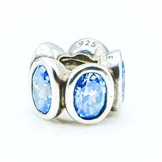 PANDORA Blue Oval Lights Sterling Silver Charm With Blue Zirconia