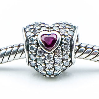 PANDORA In My Heart Clear Cubic Zirconia & Synthetic Ruby Sterling Silver Charm