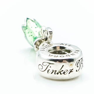 PANDORA Disney Tinker Bell Dress Sterling Silver Dangle Charm With Green Enamel