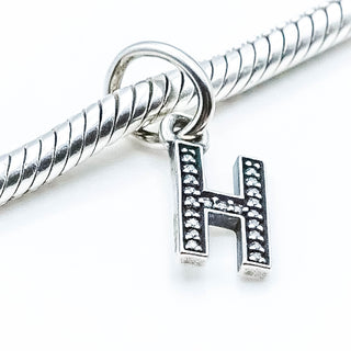 PANDORA Letter H Sterling Silver Alphabet Letter Dangle Charm With Clear Zirconia