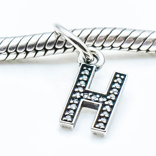 PANDORA Letter H Sterling Silver Alphabet Letter Dangle Charm With Clear Zirconia