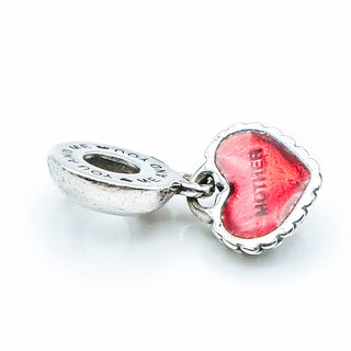 PANDORA Piece of My Heart Mother Mother Sterling Silver Dangle Charm With Red Enamel Core