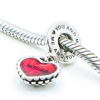 PANDORA Piece of My Heart Mother Mother Sterling Silver Dangle Charm With Red Enamel Core