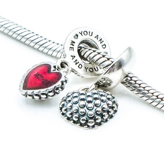 PANDORA Piece of My Heart Mother Mother Sterling Silver Dangle Charm With Red Enamel Core
