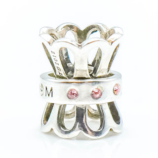 CHAMILIA "Thank You Mom" Limited Edition Sterling Silver Charm With Clear And Pink Swarovski Crystals