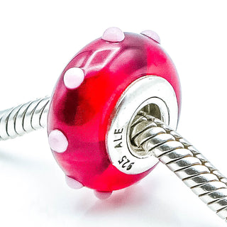 PANDORA RARE Seeing Spots Red And White Murano Glass Sterling Silver Charm With White Spots