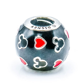 PANDORA Disney Mickey And Hearts Enamel Sterling Silver Charm With Red And Black Enamel