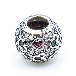 PANDORA Disney Mickey And Hearts Sterling Silver Charm With Clear, Black And Red Zirconia