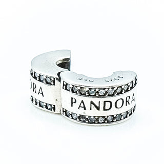 PANDORA Logo Sterling Silver Silicone Clip Charm With Clear Zirconia