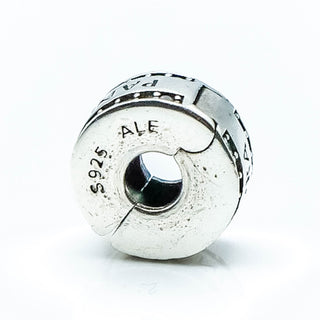PANDORA Logo Sterling Silver Silicone Clip Charm With Clear Zirconia