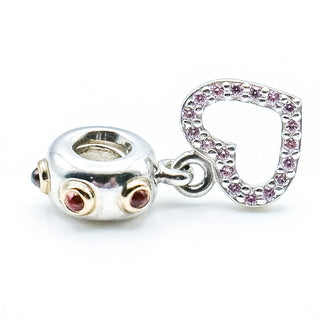 PANDORA Be My Valentine Heart Sterling Silver Dangle With Rhodolite Set In 14K Gold And A Pink Zirconia Heart