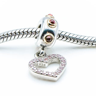 PANDORA Be My Valentine Heart Sterling Silver Dangle With Rhodolite Set In 14K Gold And A Pink Zirconia Heart