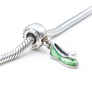 PANDORA Disney Tinker Bell Shoe Sterling Silver Dangle Charm With Green Enamel And Pearl
