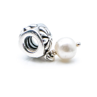 PANDORA Flower Sterling Silver Dangle With White Pearl