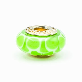 PANDORA 14K Gold Lime Lotus Charm Murano Glass Bead