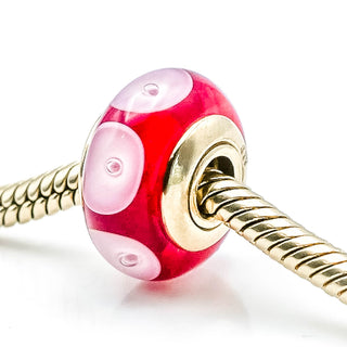 PANDORA RARE Red Mystic Murano Glass Charm With 14K Gold Core