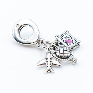 PANDORA Airplane, Globe and Suitcase Sterling Silver Travel Dangle Charm
