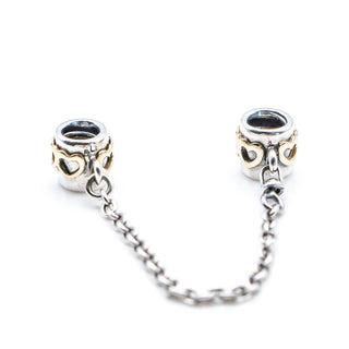 PANDORA Two Tone Heart Sterling Silver Safety Chain With 14K Gold Hearts