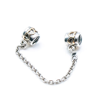 PANDORA Two Tone Heart Sterling Silver Safety Chain With 14K Gold Hearts