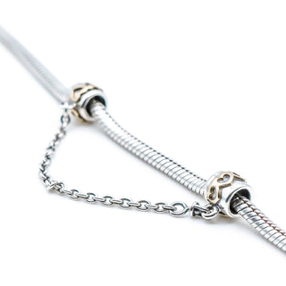 PANDORA Two Tone Heart Sterling Silver Safety Chain With 14K Gold Hearts