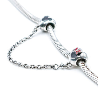 PANDORA Disney Minnie & Mickey Sterling Silver Safety Chain With Black And Red Enamel