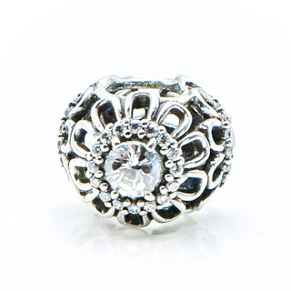 PANDORA Floral Brilliance Sterling Silver Designer Charm With Clear Zirconia