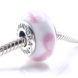 PANDORA Pink Ribbon Murano Glass Sterling Silver Breast Cancer Awareness Charm