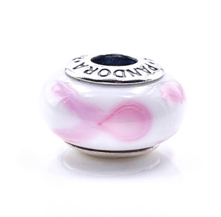 PANDORA Pink Ribbon Murano Glass Sterling Silver Breast Cancer Awareness Charm