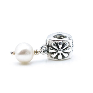 PANDORA Flower Sterling Silver Dangle With White Pearl