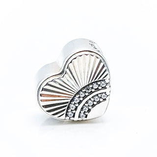 PANDORA Fan of Love Heart Sterling Silver Charm With Clear Zirconia