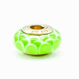 PANDORA 14K Gold Lime Lotus Charm Murano Glass Bead