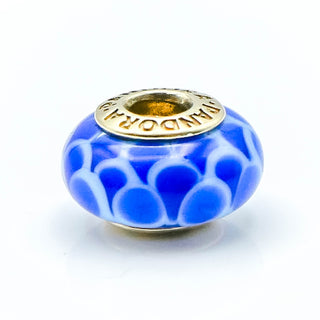 PANDORA 14K Gold Blue Lotus Murano Glass Charm
