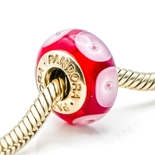 PANDORA RARE Red Mystic Murano Glass Charm With 14K Gold Core