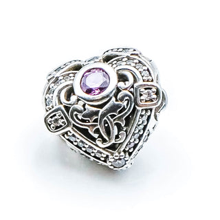PANDORA Opulent Heart Sterling Silver Charm With Orchid And Clear Zirconia