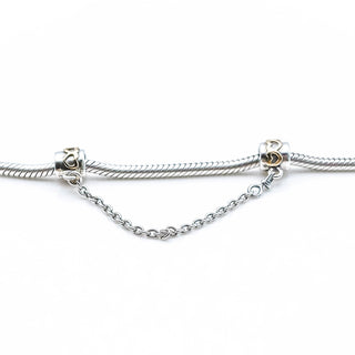 PANDORA Two Tone Heart Sterling Silver Safety Chain With 14K Gold Hearts
