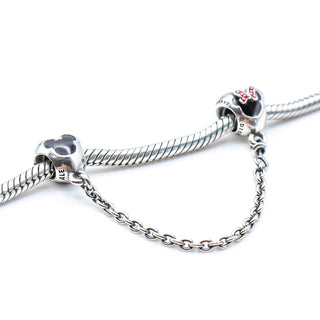 PANDORA Disney Minnie & Mickey Sterling Silver Safety Chain With Black And Red Enamel