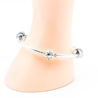 PANDORA Sterling Silver Starter Bangle Bracelet Set Size 7.5" With Charms