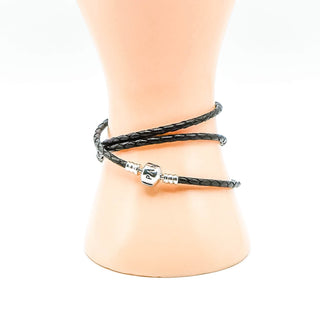 PANDORA Triple Black Leather Bracelet With Sterling Silver Pandora Clasp