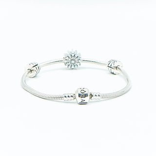 PANDORA Sterling Silver Starter Bracelet With Two Clips And Snowflake Charm