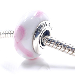 PANDORA Pink Ribbon Murano Glass Sterling Silver Breast Cancer Awareness Charm