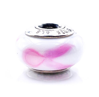 PANDORA Pink Ribbon Murano Glass Sterling Silver Breast Cancer Awareness Charm