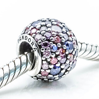 PANDORA Pave Lights Sterling Silver Charm with Pink, Purple, and Salmon Zirconia