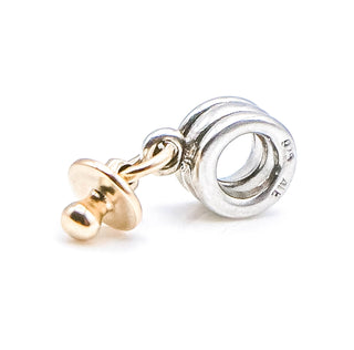 Pandora Pacifier Sterling Silver Charm With 14K Gold Pacifier Dangle
